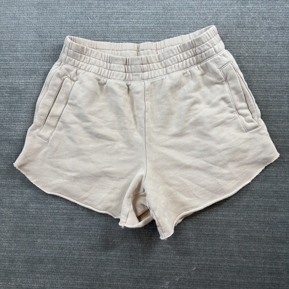 Aerie Fleece Shorts Womens Small Beige 4" Inseam High Waist Cheeky Stretch